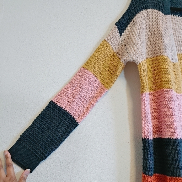 Umgee Open Front Knit Cardigan Colorblock Stripes Sweater Sz L - Picture 4 of 9